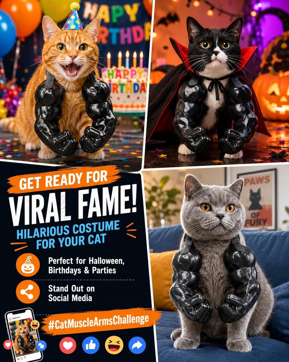 Cat Muscle Arms Hilarious 3D Printed Costume Comfy Pet Shoulder Attachment For Feline Cosplay. Lightweight PLA Toy - Image 5